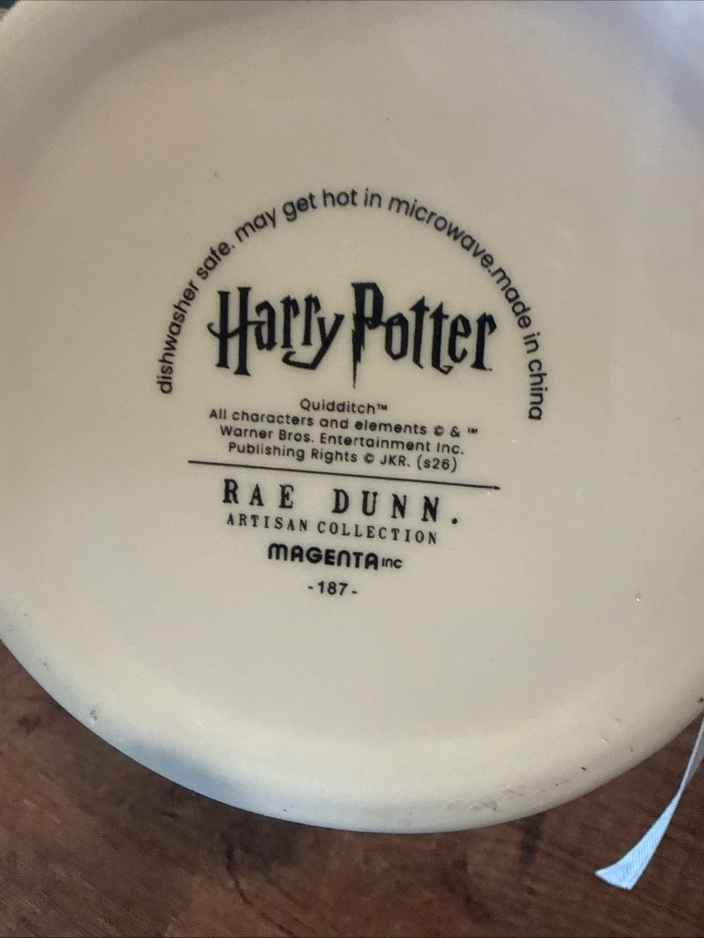 Rae Dunn White Quidditch Ceramic Mug with Gold Accents